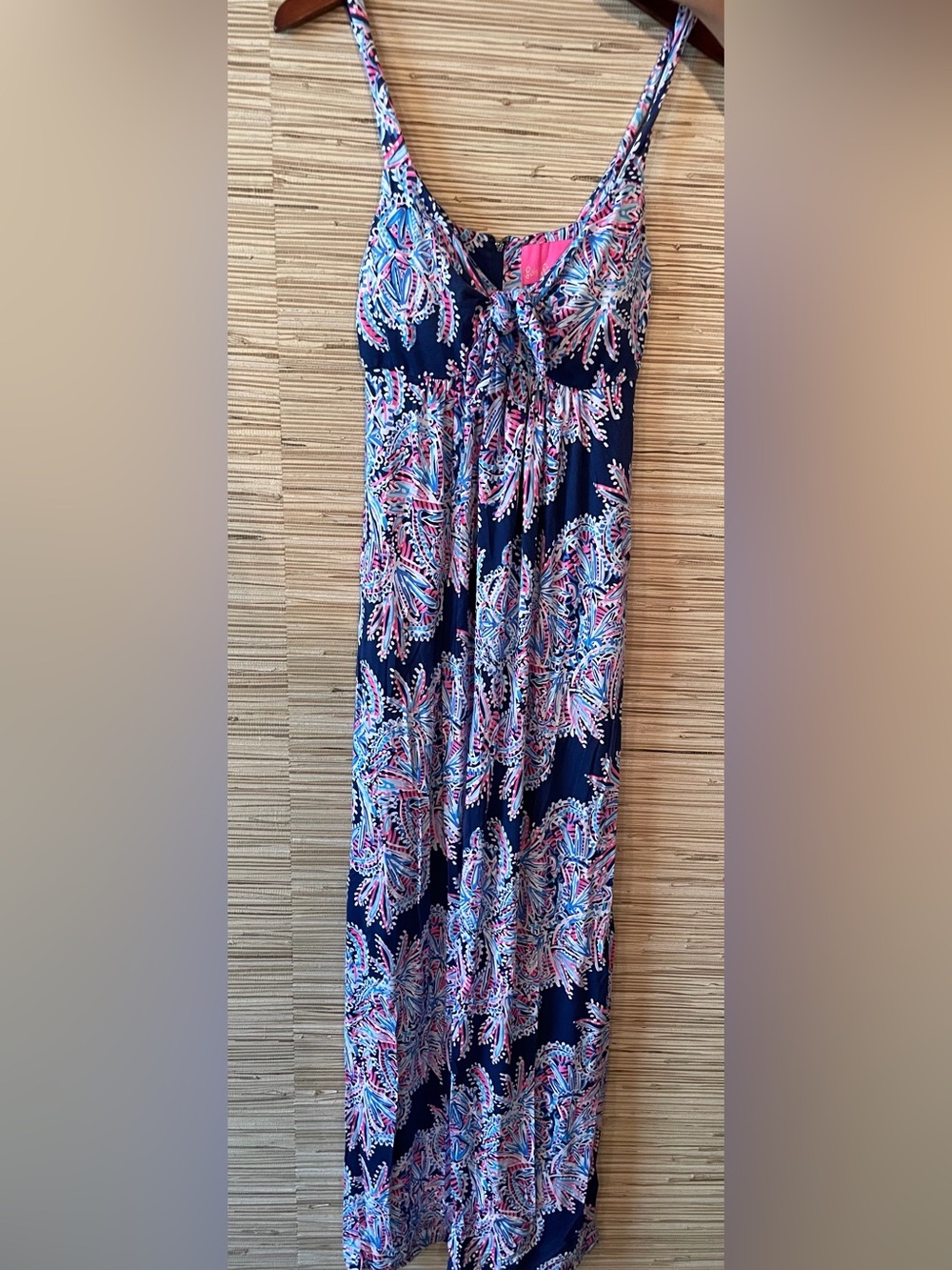 Lilly Pulitzer Navy Pink Blue Printed Maxi Dress Tie Front Size Small